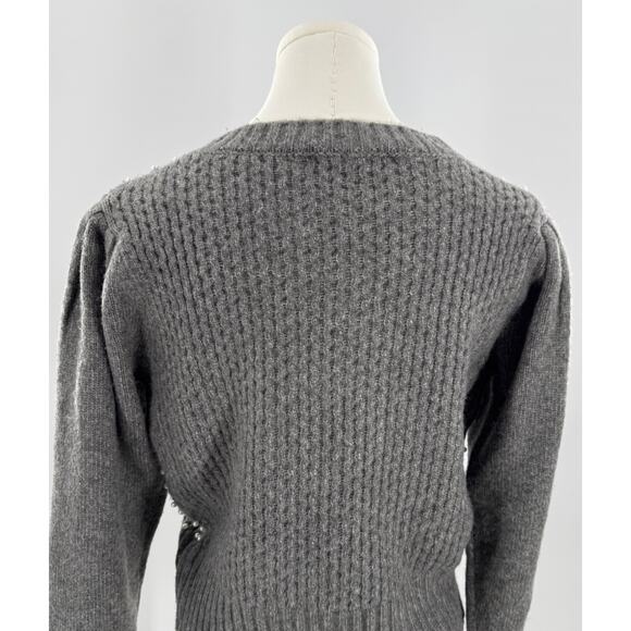 ASTR the Label Gray Pearl Puff Shoulder Sweater Crop Pullover Medium - Picture 4 of 9